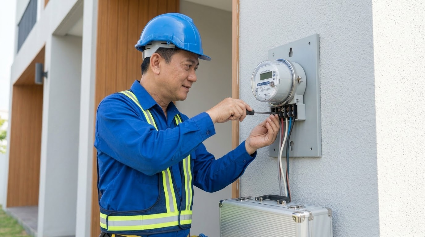 Sơ đồ thủ tục lắp công tơ điện mới từ đăng ký cấp điện đến nghiệm thu và bàn giao